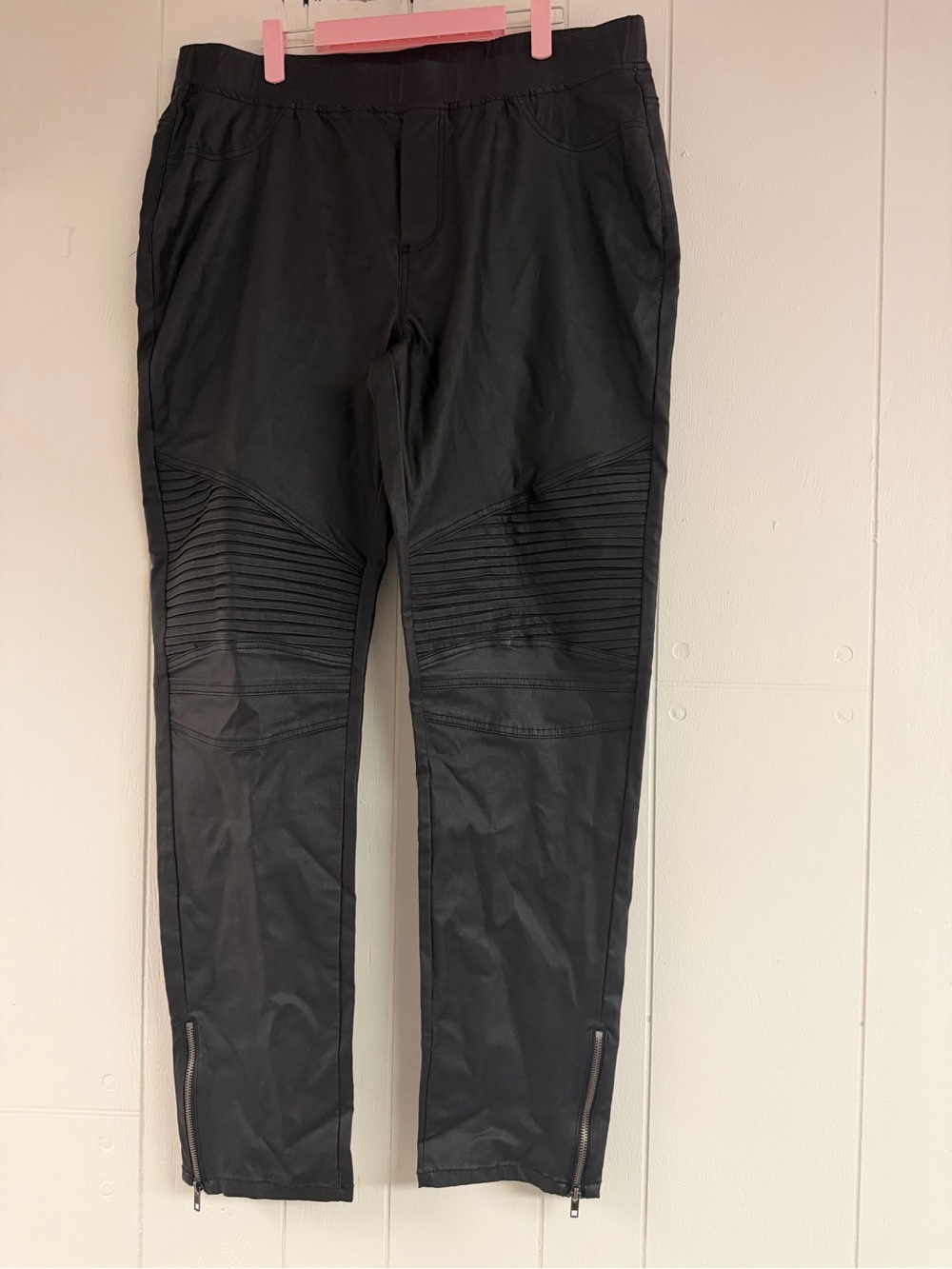 Ashley Stewart Black Faux Leather Moto Pants-Size 16